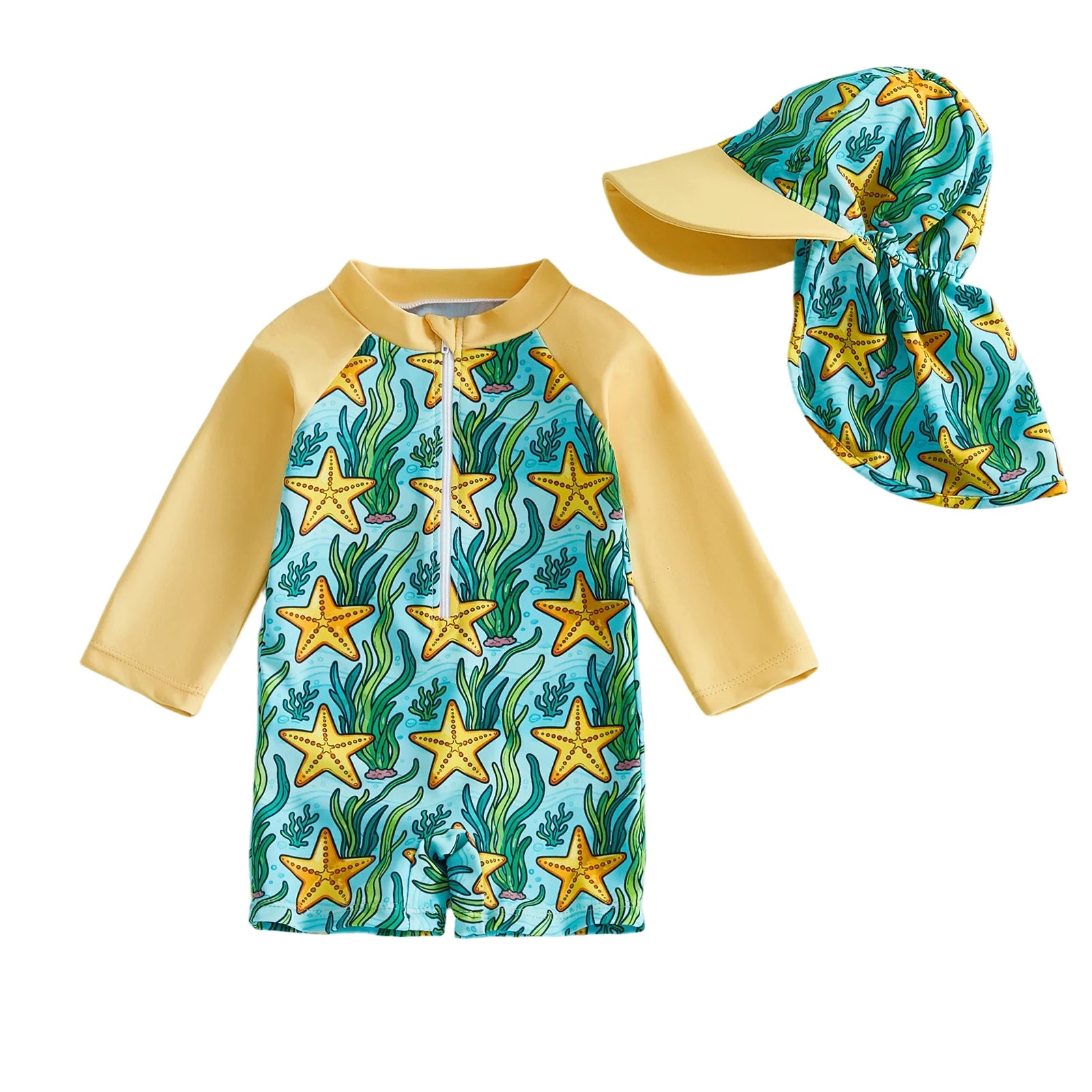 Toddler Boys Swimsuit 2Pcs Set Long Sleeve