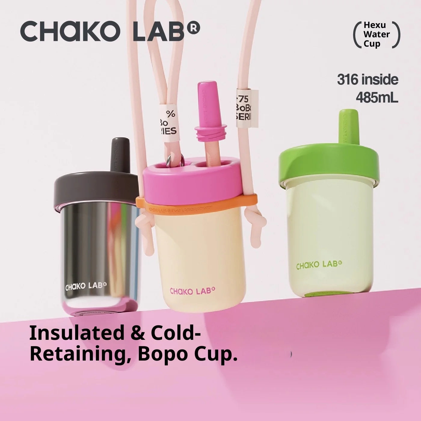 Chakolab Bobo Thermos Cup 485ML Stainless Steel Inner Pot Coffee Cup With Lifting Rope Camping Office Cup Desktop