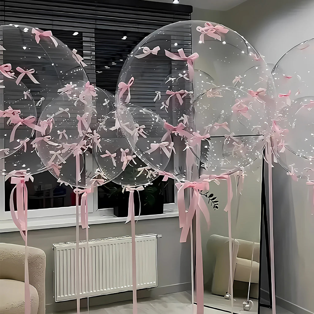 47pcs Transparent Bobball Pink Bow Ribbon Latex Balloon