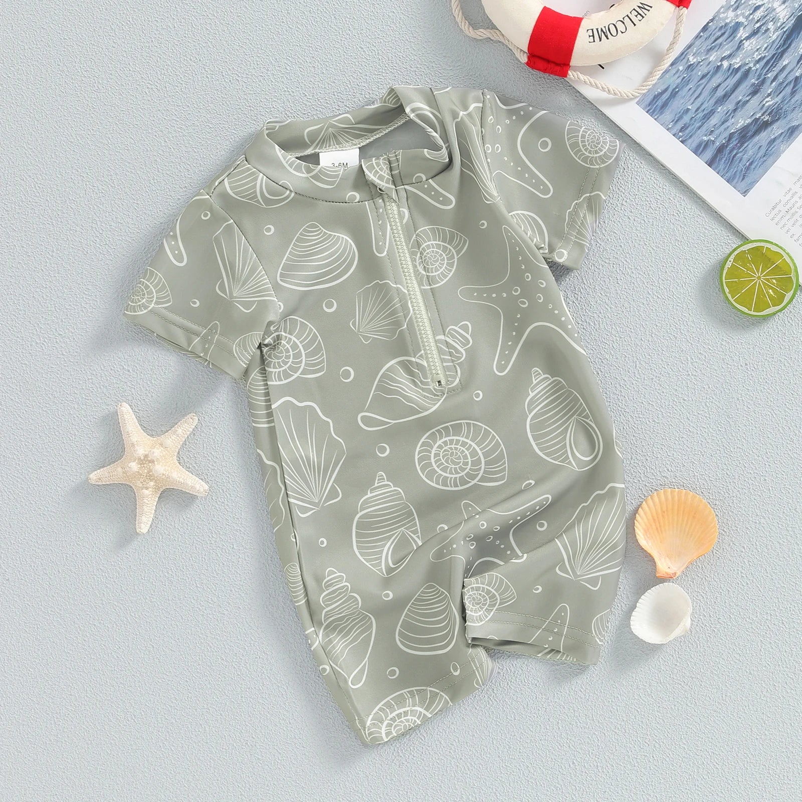 Toddler Boys Cute Sea Swimwear Short Sleeve Zipper Suit