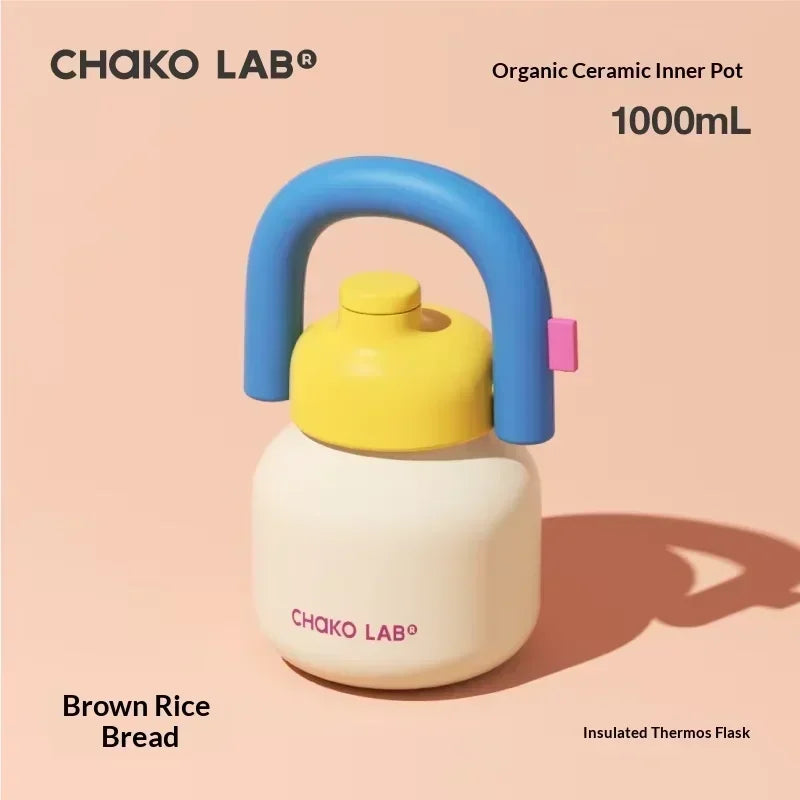 Chakolab 1000ML Large Capacity Thermos Cup With Cold Straw Stainless Steel Inner Pot Kettle Portable Travel Mugs