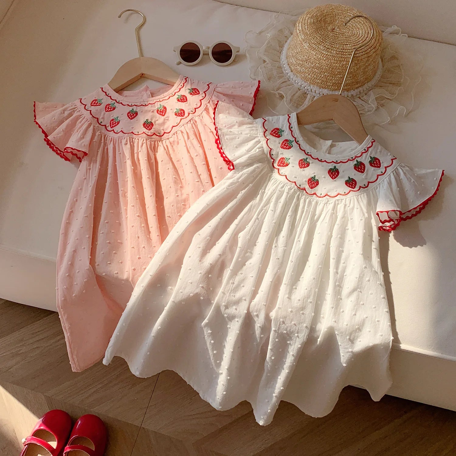 Sweet Strawberry Embroidered Summer Dress for Girls