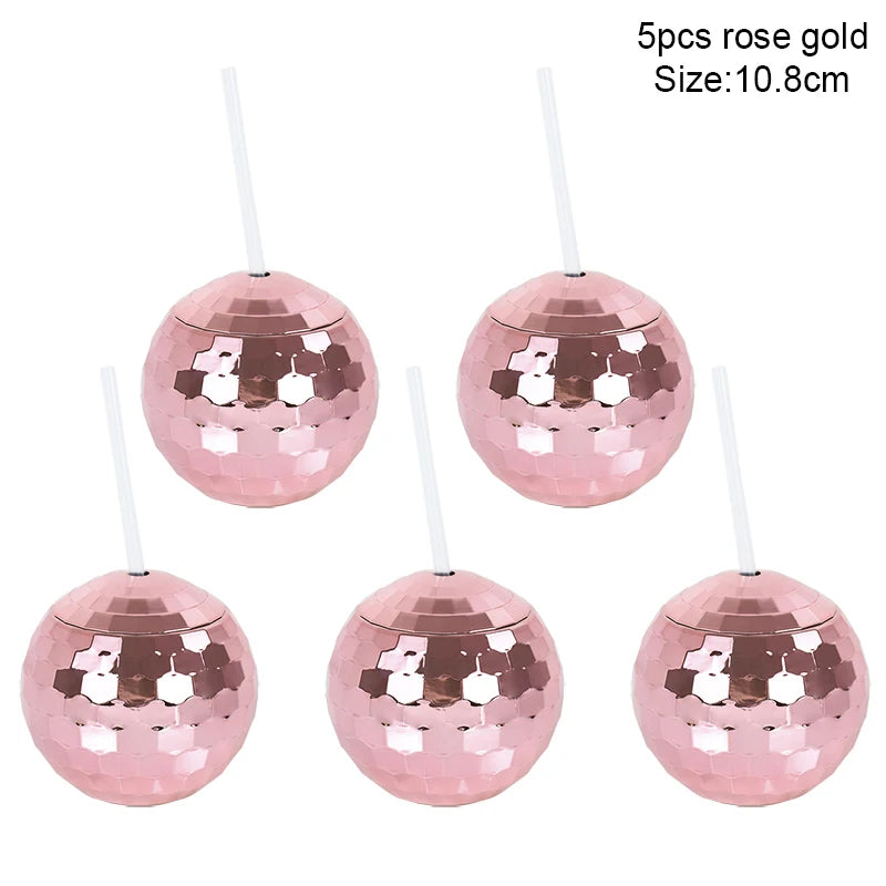 5Pcs Disco Ball Cup with Straw