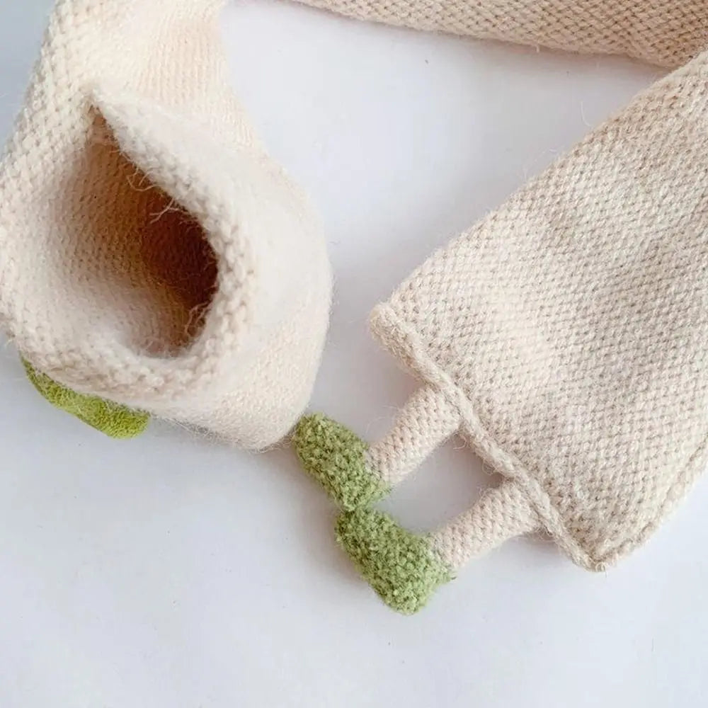 Soft, warm cartoon knit scarf for kids, thick, cozy, and perfect for autumn and winter.