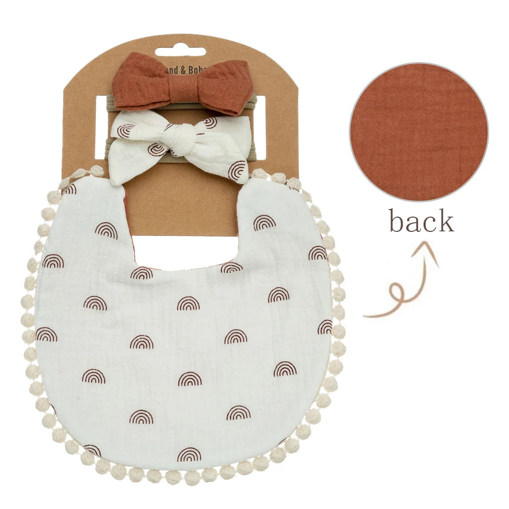 3pcs Baby Flower Bib & Headband Set