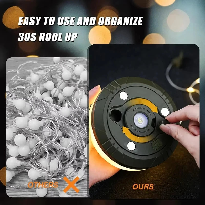 Multifunctional 4 in 1 Design Camping Light String USB Rechargeable Outdoor Tent Decor Light LED Flashlight with Magnet Hook