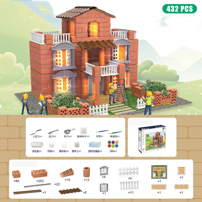 Brick Dollhouse Casa Miniature With LED Kit Mini Villa Building Model Doll Houses Assemble Toy for Children Gifts