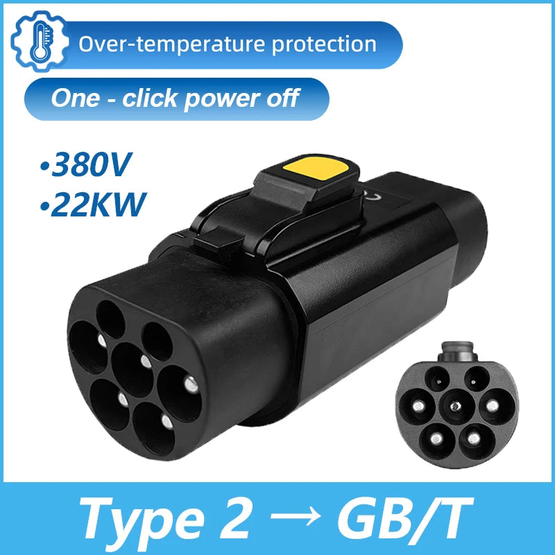 EVqiaoyi Type2 to GB/T EV Adapter 32A 22kW IEC62196 Pile to GB/T Port Converter with Temperature Control for Fast Safe Charging