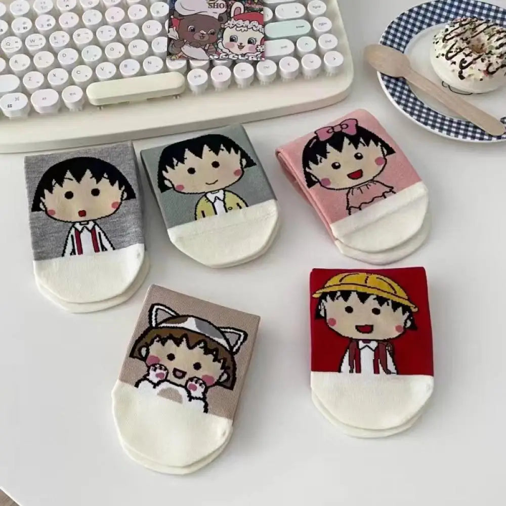 5pairs Japanese Anime Chibi Maruko ,cotton Short sock Sweat absorption keep warm adult Children Sock