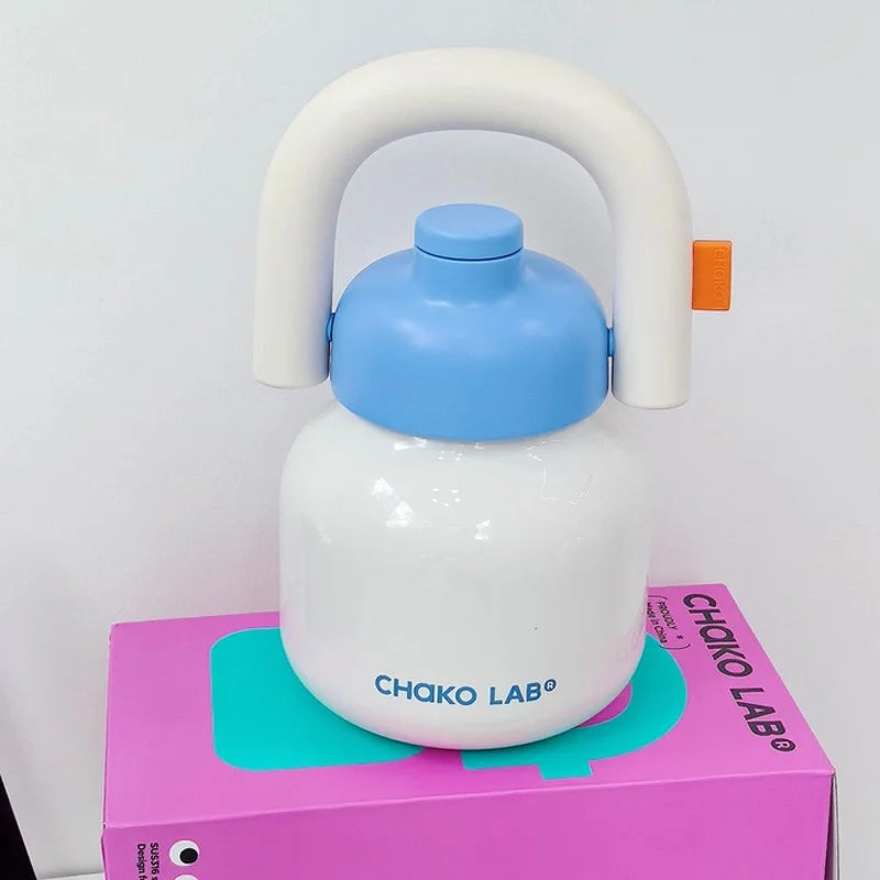 Chakolab 1000ML Large Capacity Thermos Cup With Cold Straw Stainless Steel Inner Pot Kettle Portable Travel Mugs