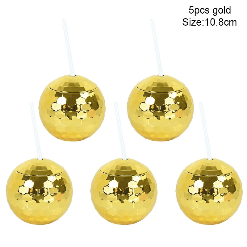 5Pcs Disco Ball Cup with Straw