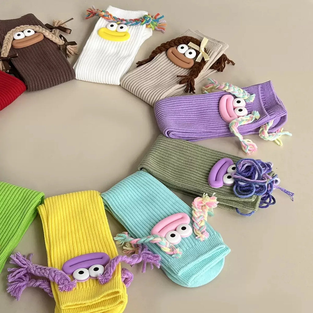 Sweet Girl Mid Length Kawaii Cartoon Colorful Big Mouth Braids Funny Long Socks Princess Baby Kids Cute Over Knee High Stockings