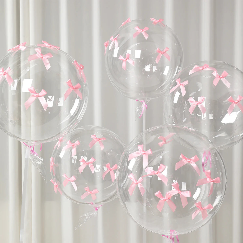 47pcs Transparent Bobball Pink Bow Ribbon Latex Balloon