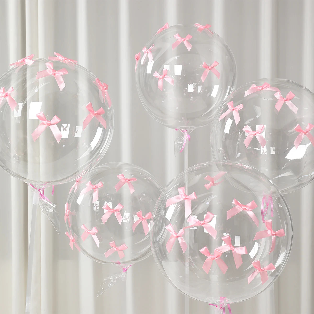 47pcs Transparent Bobball Pink Bow Ribbon Latex Balloon