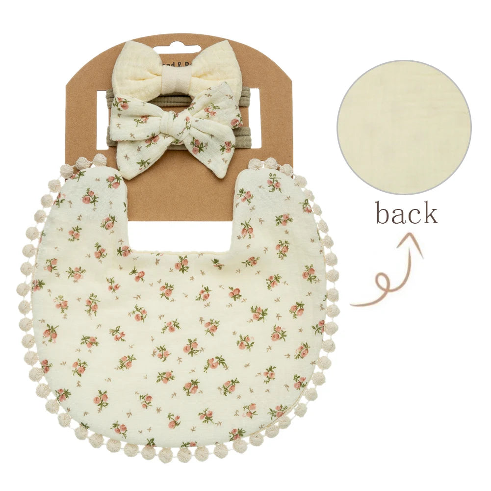3pcs Baby Flower Bib & Headband Set