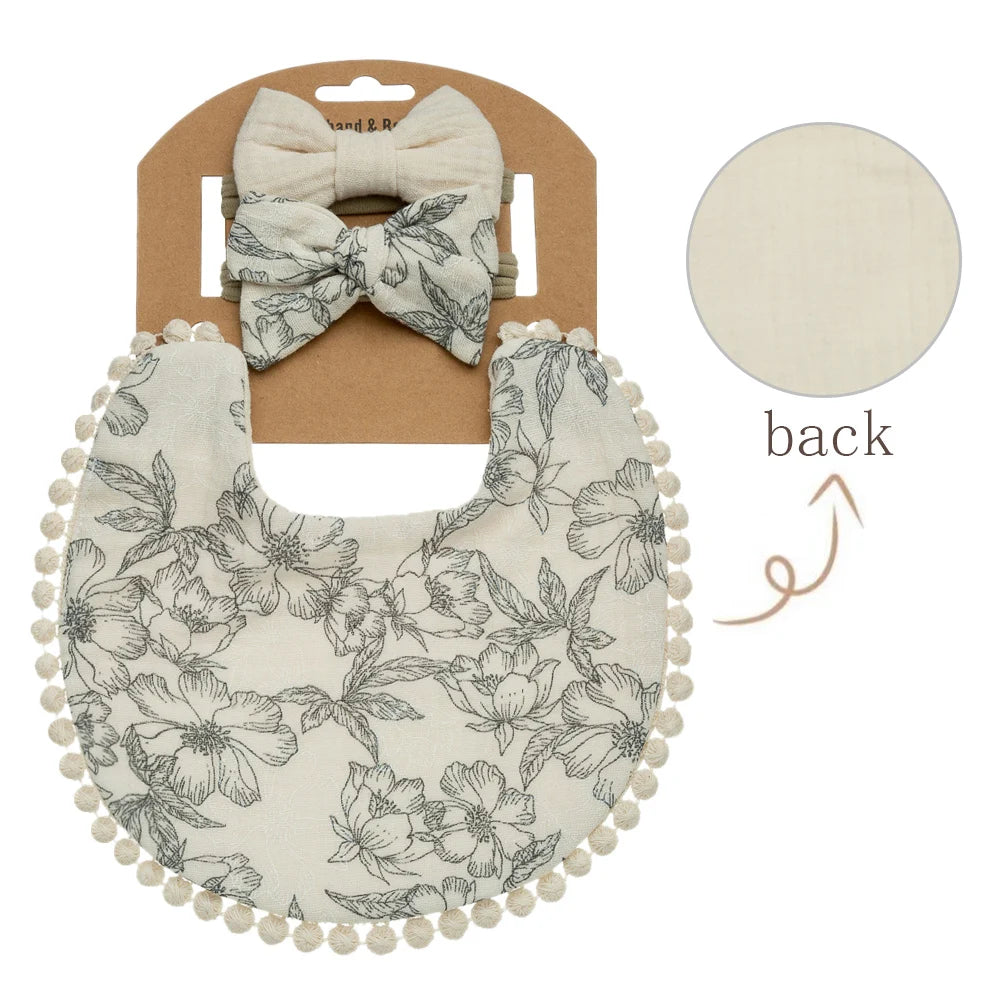 3pcs Baby Flower Bib & Headband Set