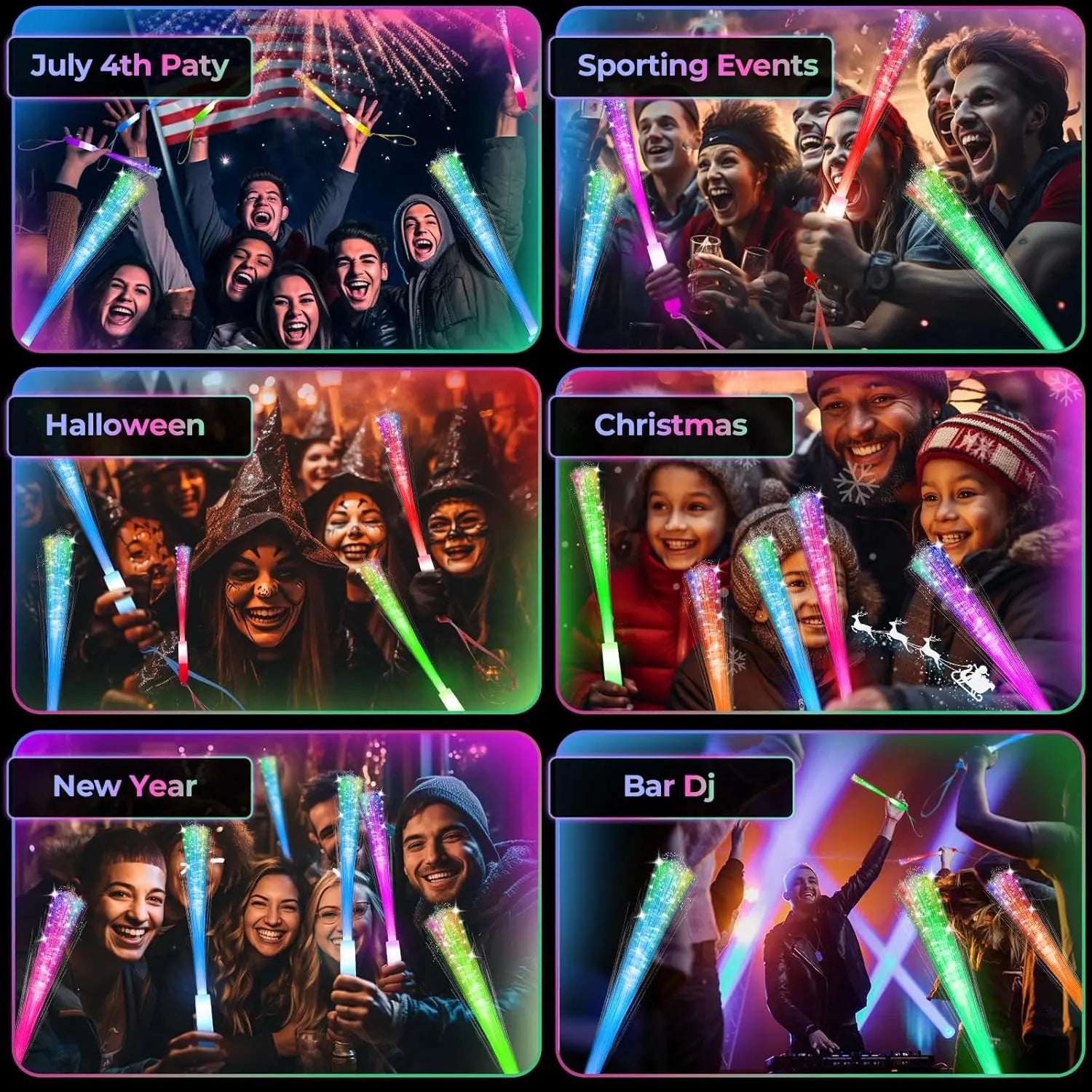 LED Glow Sticks Night Lighting Fiber Optic Birthdays