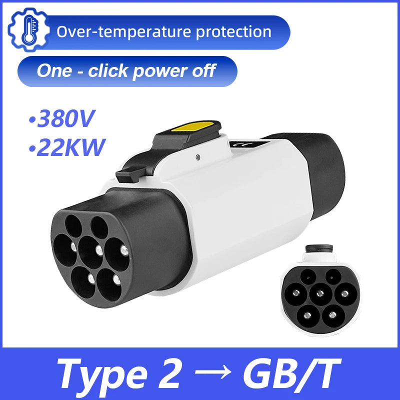EVqiaoyi Type2 to GB/T EV Adapter 32A 22kW IEC62196 Pile to GB/T Port Converter with Temperature Control for Fast Safe Charging