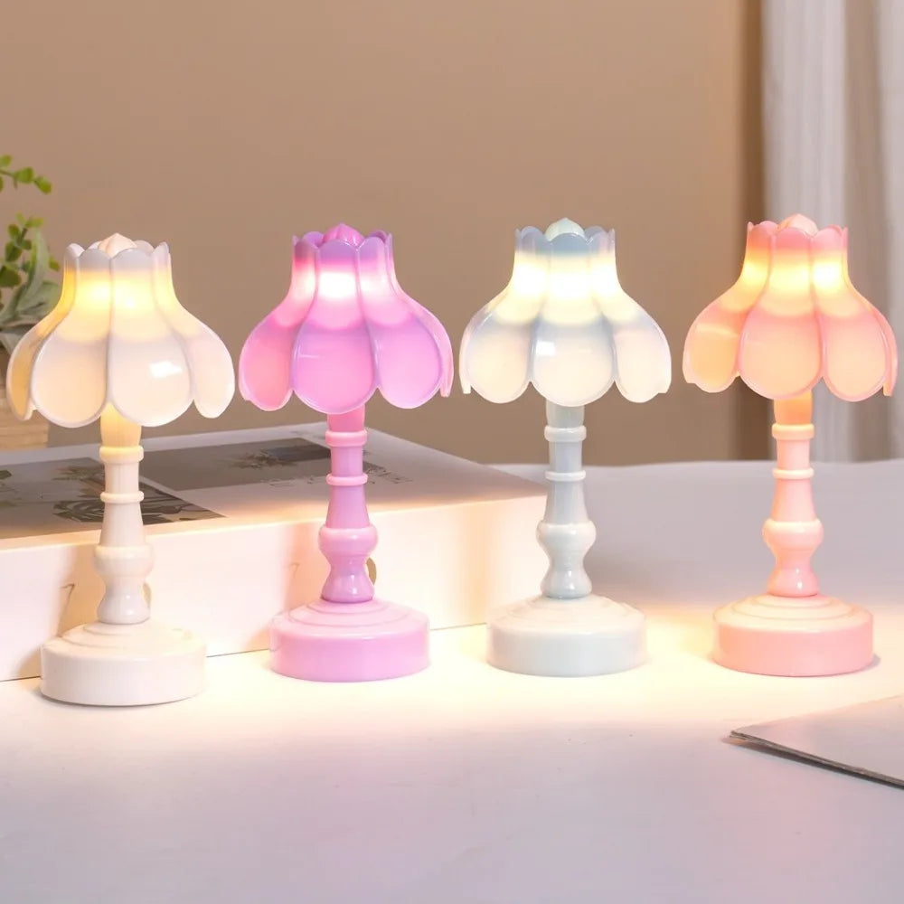 Miniature Flower Bud Table Lamp Night Light Furniture Home Model Decor Toy Doll, House Accessories Table