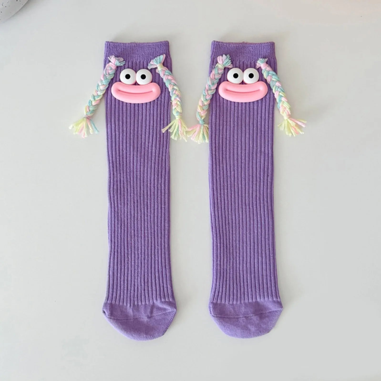 Sweet Girl Mid Length Kawaii Cartoon Colorful Big Mouth Braids Funny Long Socks Princess Baby Kids Cute Over Knee High Stockings