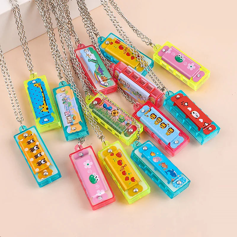 10/20Pcs Cartoon Mini Harmonica with Necklace Musical Toys for Kids Gifts