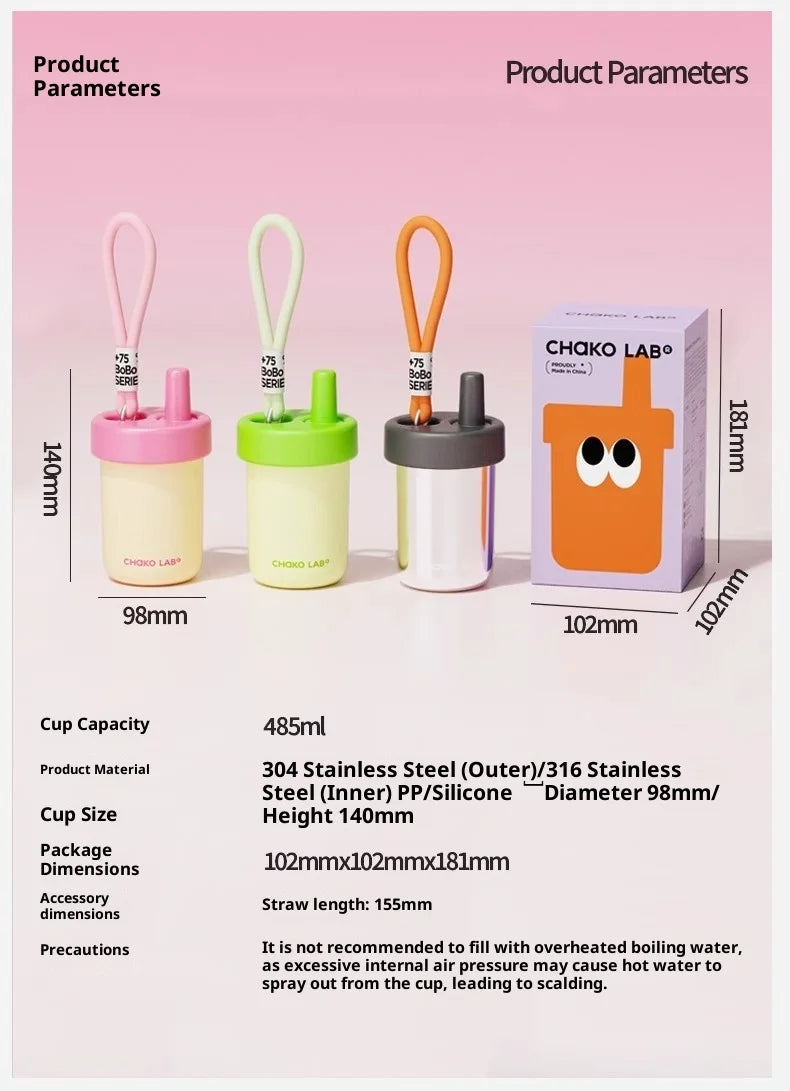 Chakolab Bobo Thermos Cup 485ML Stainless Steel Inner Pot Coffee Cup With Lifting Rope Camping Office Cup Desktop