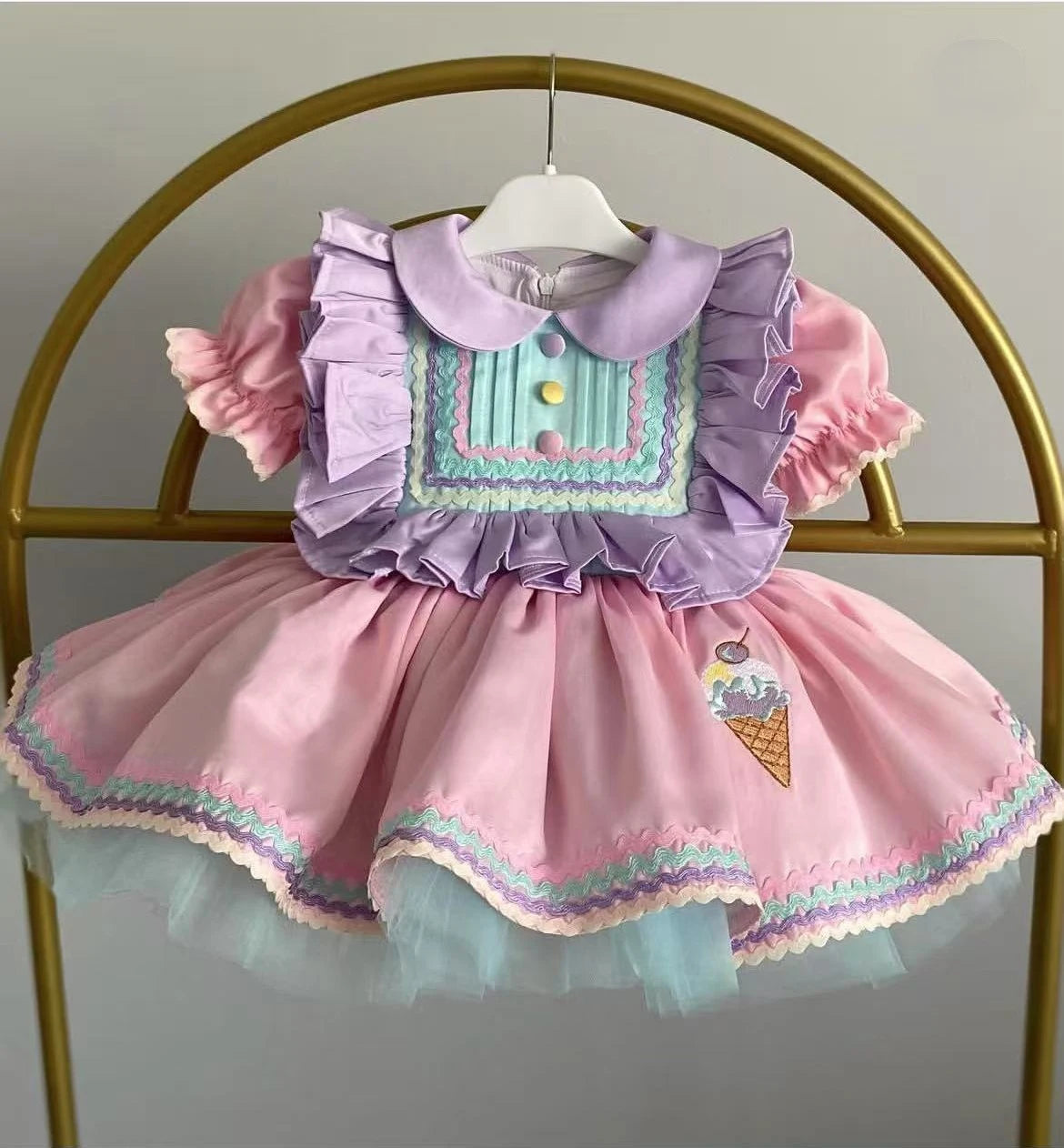 Baby Girl Pink Ice Cream Embroidered Princess Dress