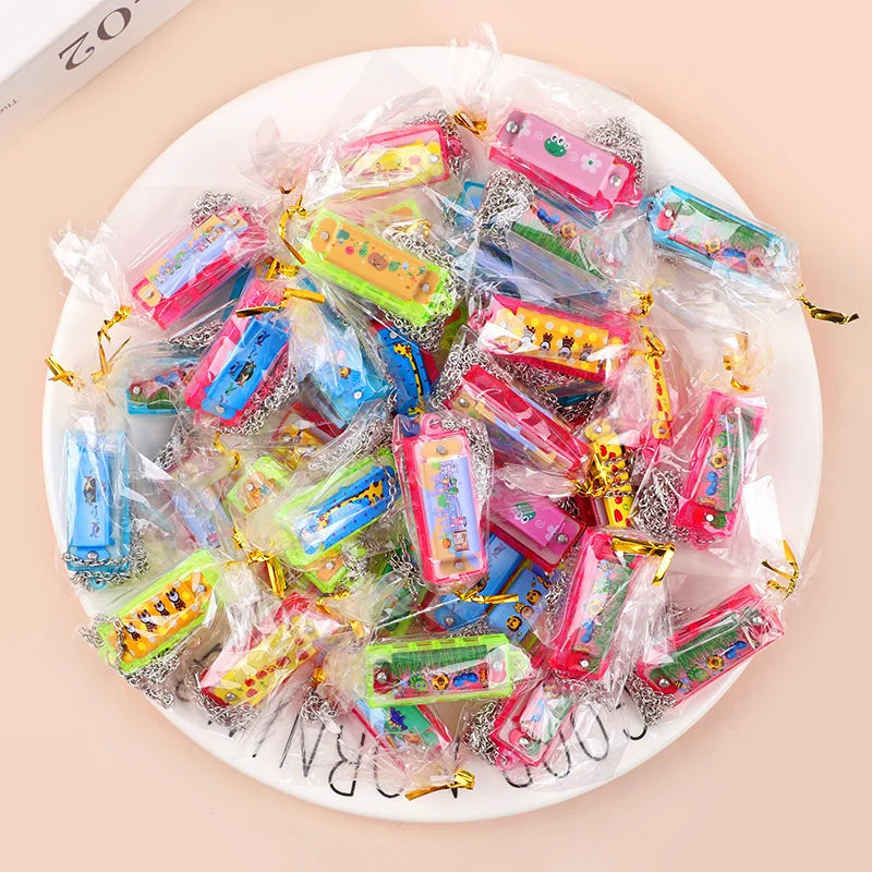 10/20Pcs Cartoon Mini Harmonica with Necklace Musical Toys for Kids Gifts