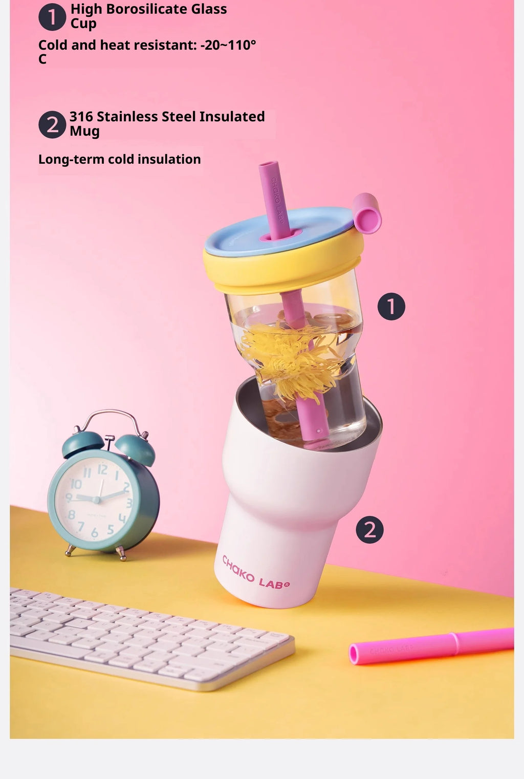 Chakolab Large Capacity Dual Enjoyment Cup High Aesthetic Coffee Cup Portable Detachable Winter Insulated Cup Water glass