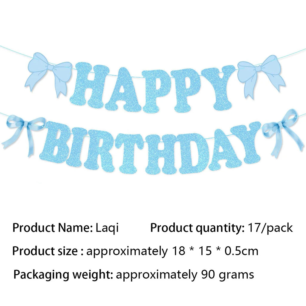 Blue bow disposable cutlery party decoration birthday dinner plate towels paper cups Happy Birthday Banner supplies