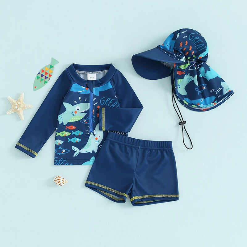 Baby Boys Swimwear Fish Print Long Sleeve set