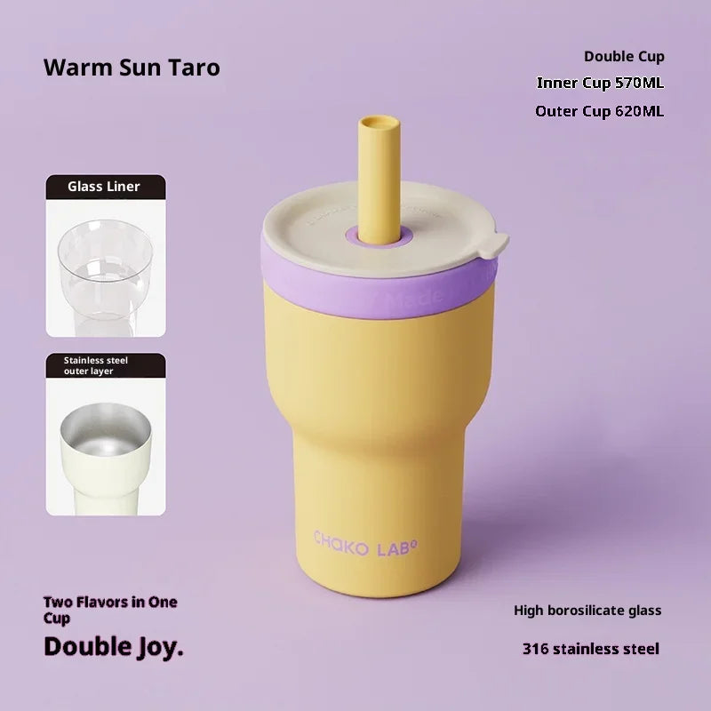 Chakolab Large Capacity Dual Enjoyment Cup High Aesthetic Coffee Cup Portable Detachable Winter Insulated Cup Water glass