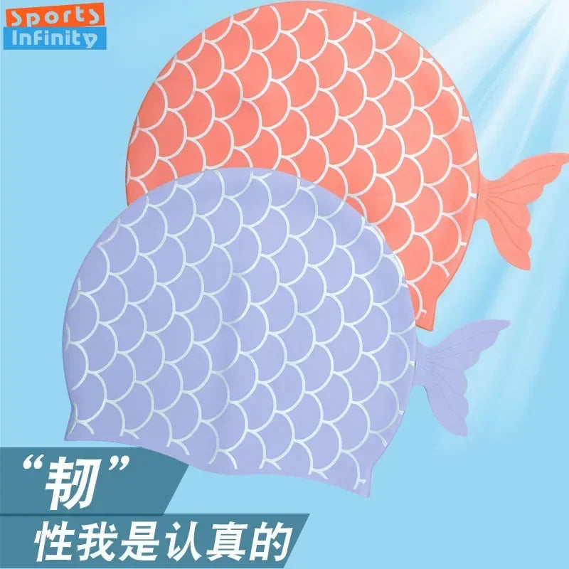 Children's Swimming Caps Silicone Waterproof Cute Fish Scale