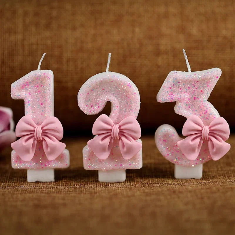 Cute Pink ,blue 3D Number Cake Candles for Birthday Party Decorations