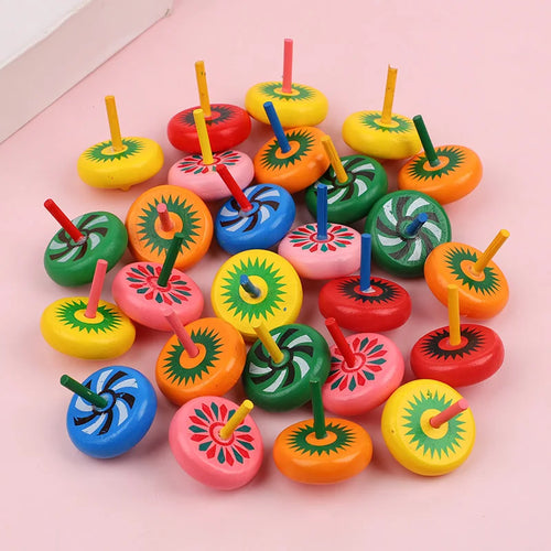 12/24pcs mini wooden spinning tops – fun finger toys for kids’ party favors.