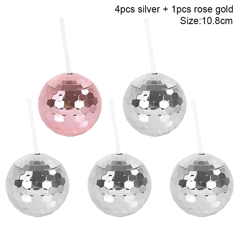 5Pcs Disco Ball Cup with Straw