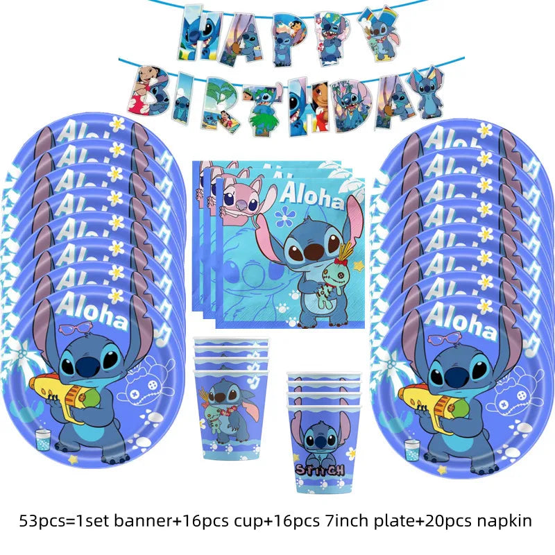 Lilo&Stitch Party Supplies Cup, Plates, Tablecloth, Balloons, Cake Toppers, Gift Box Birthday Party Decoration