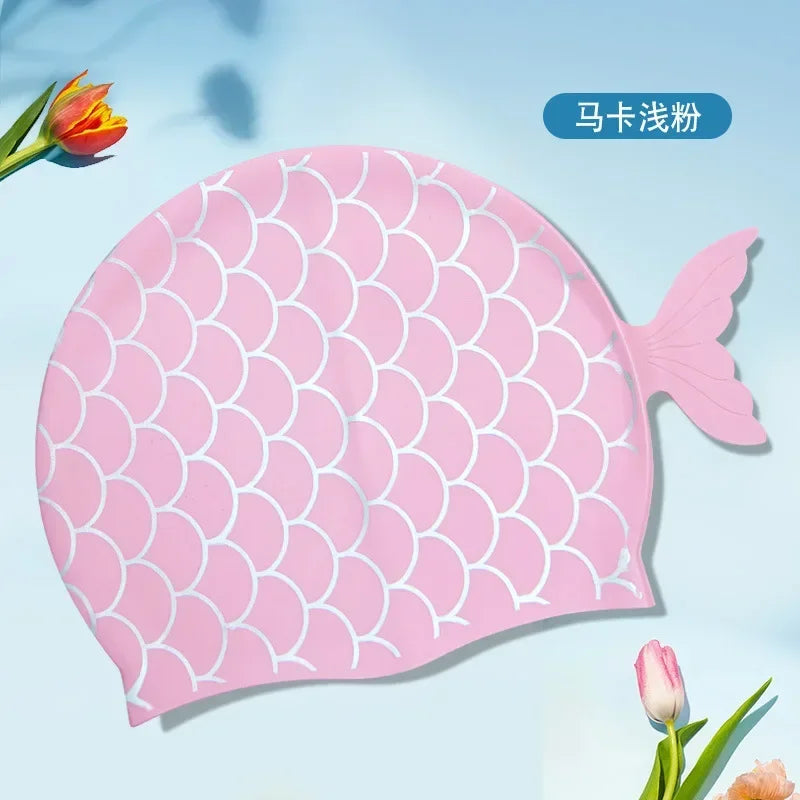 Children's Swimming Caps Silicone Waterproof Cute Fish Scale