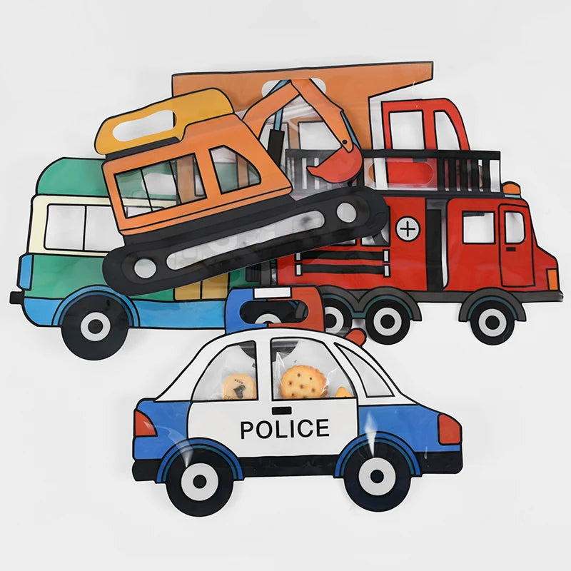 10pcs construction truck candy bags – fun snack bags for kids’ birthday party favors.
