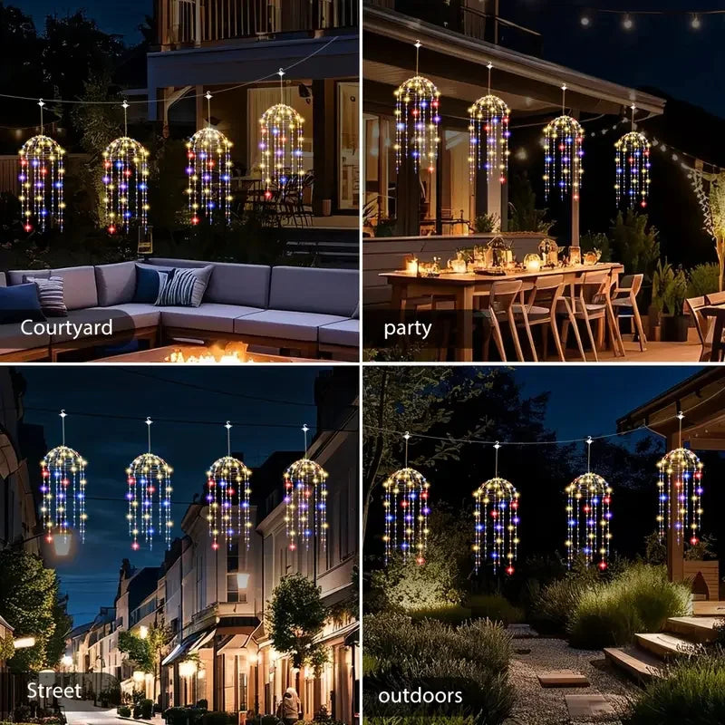 4pcs Solar Hanging Jellyfish Lights 8 Modes Waterproof LED Outdoor