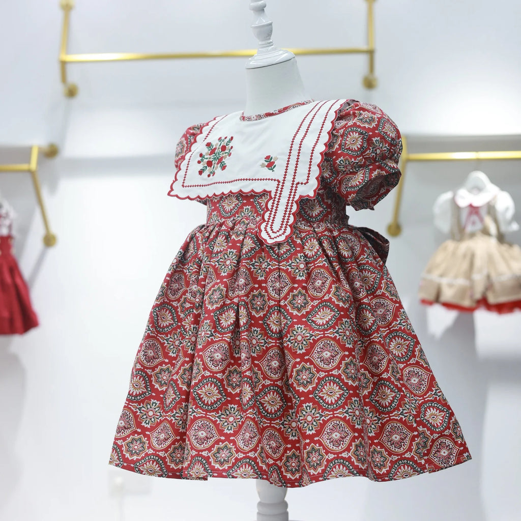 Vintage Princess-Style Red Floral Dress
