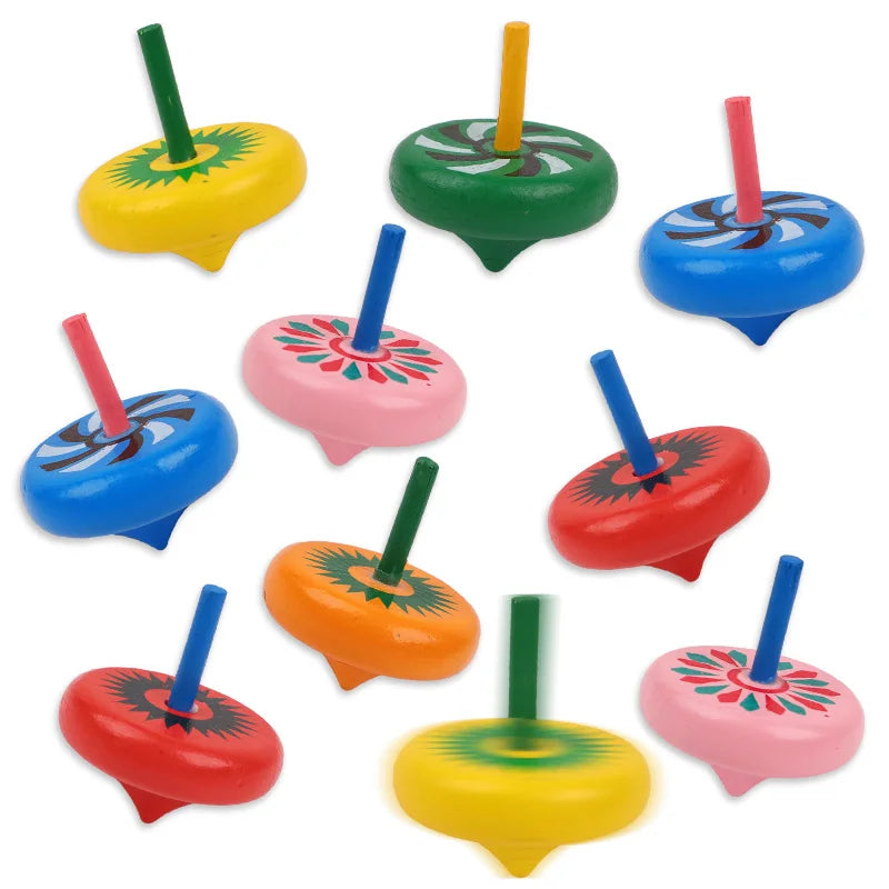 12/24pcs mini wooden spinning tops – fun finger toys for kids’ party favors.