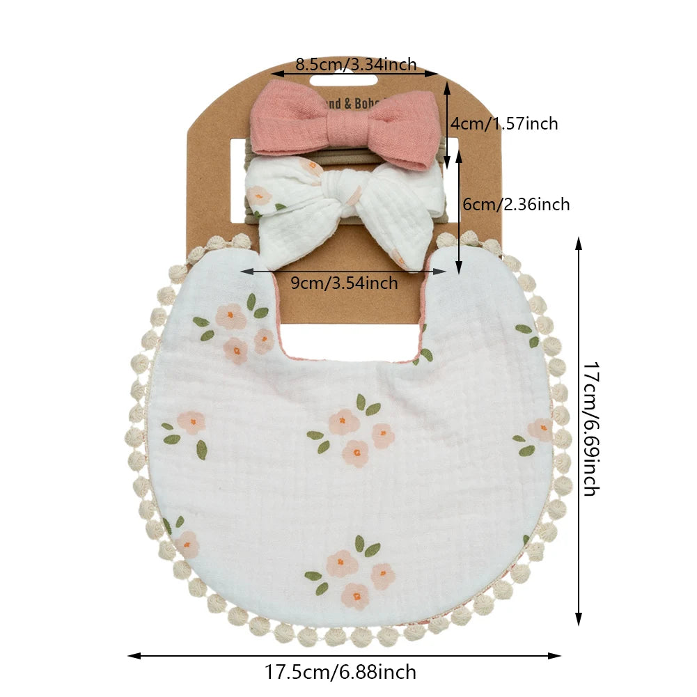 3pcs Baby Flower Bib & Headband Set