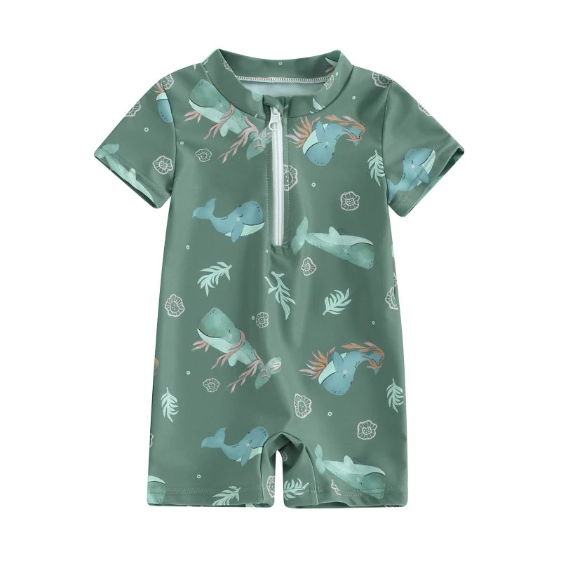 Toddler Boys Cute Sea Swimwear Short Sleeve Zipper Suit