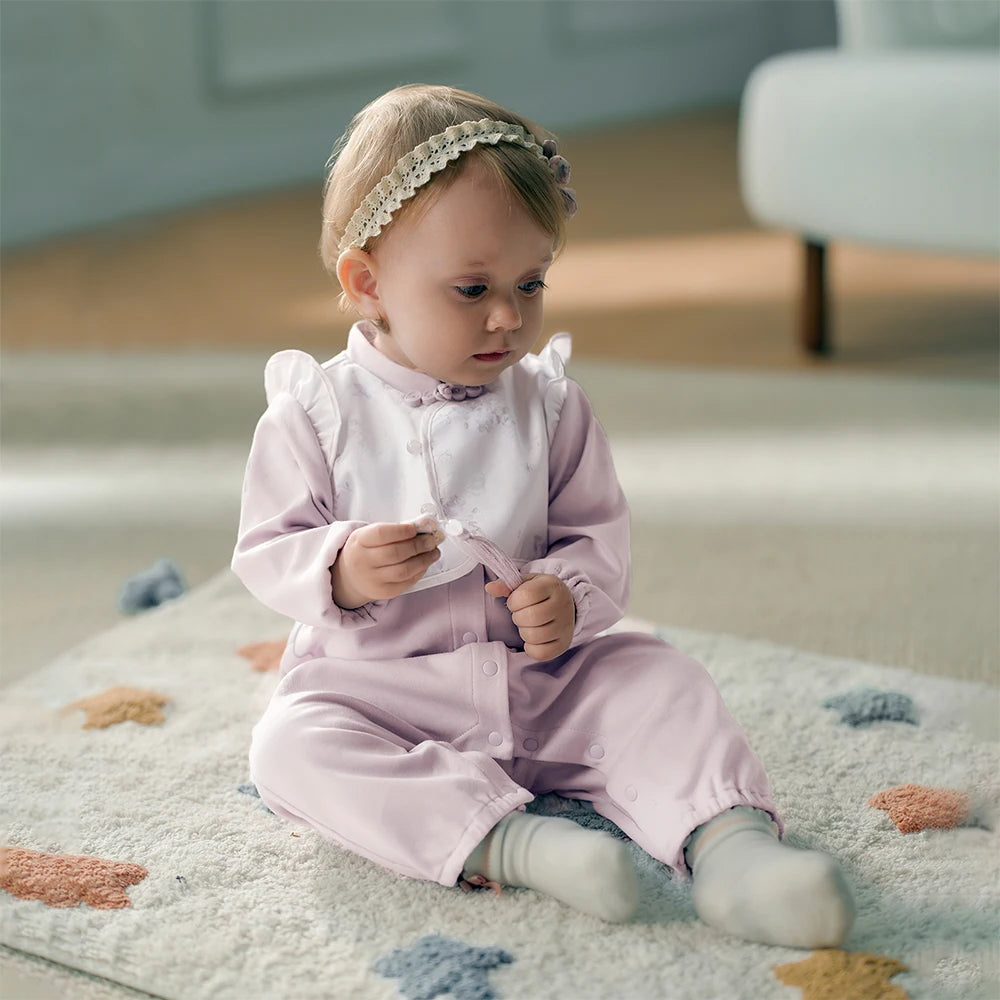 Dave Bella Brand Baby Jumpsuit Cute Comfortable Purple Print Cotton Newborn
