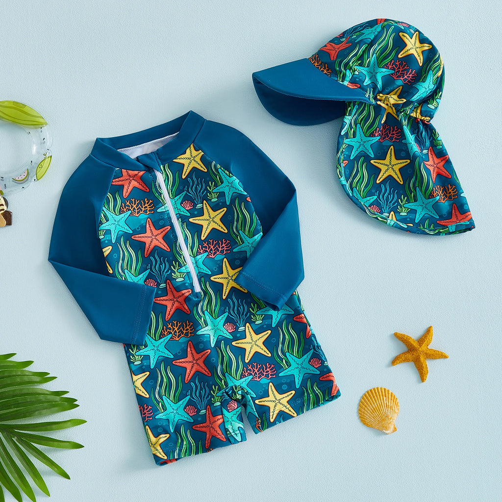 Toddler Boys Swimsuit 2Pcs Set Long Sleeve