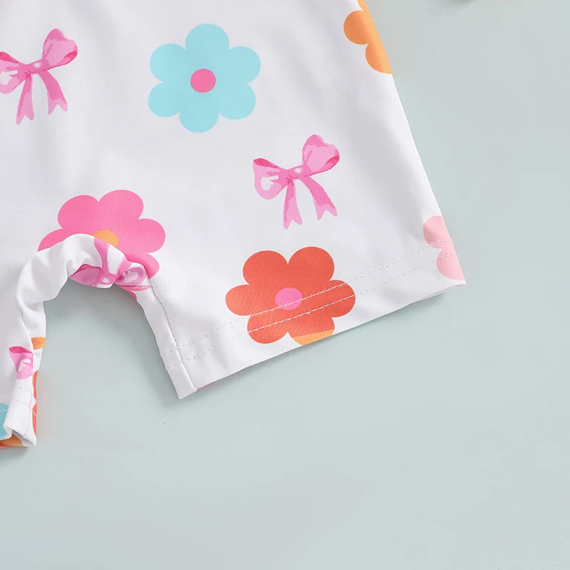 Toddler Girl Long Sleeve Swimsuite with Sunhat Set