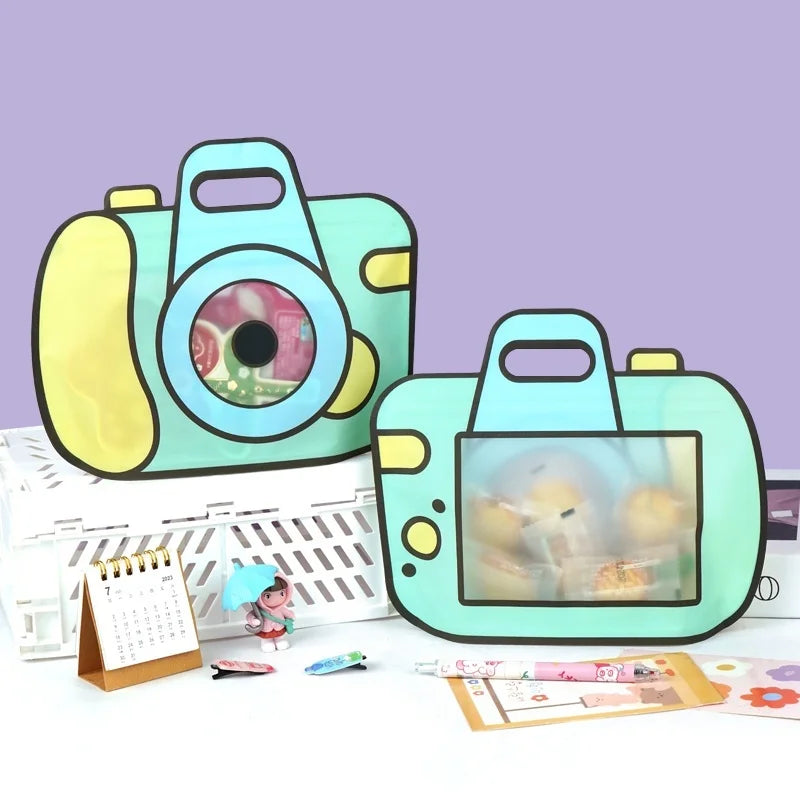 20pcs cartoon camera candy bags with window – cute snack pouches for kids’ party treats.