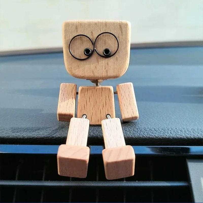 Shaking Man Statue Handmade Wooden Man Figurine with Shaking Feet , Unique Car  Decoration