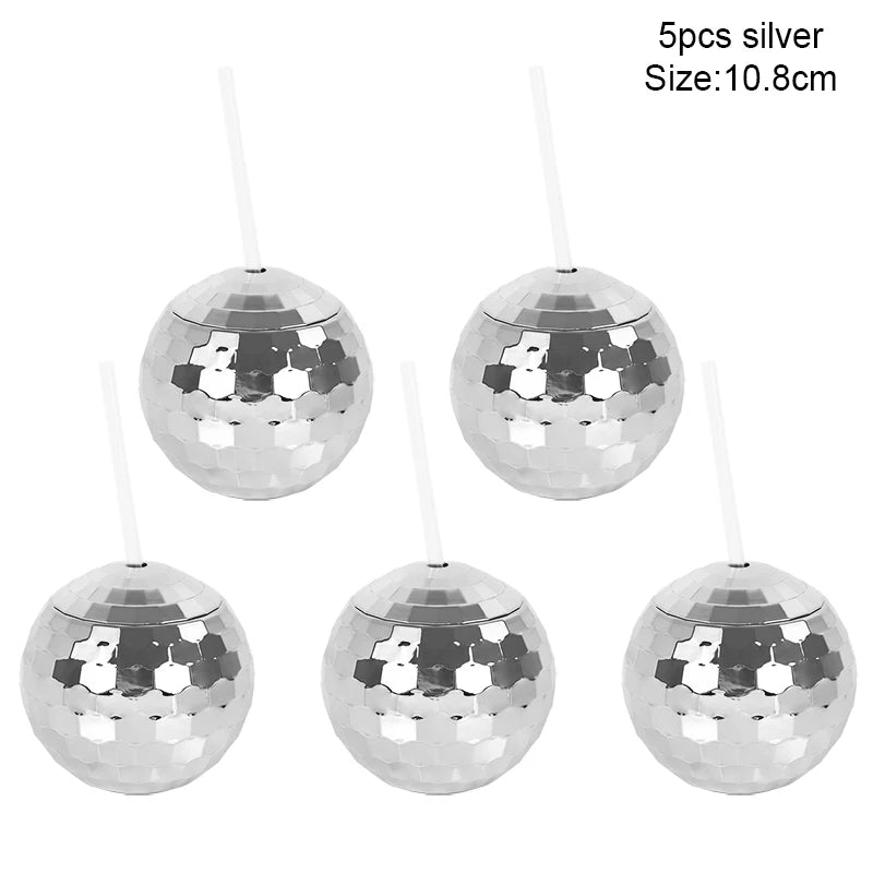 5Pcs Disco Ball Cup with Straw
